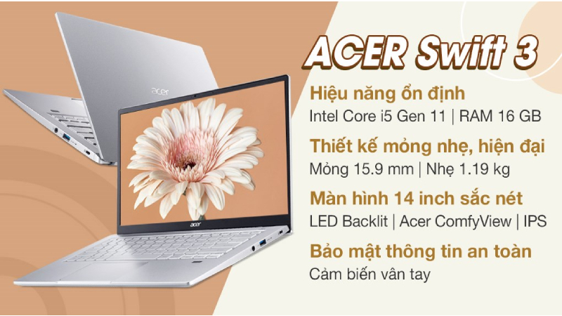 Acer Swift 3 SF314 511 55QE có thiết kế đơn giản